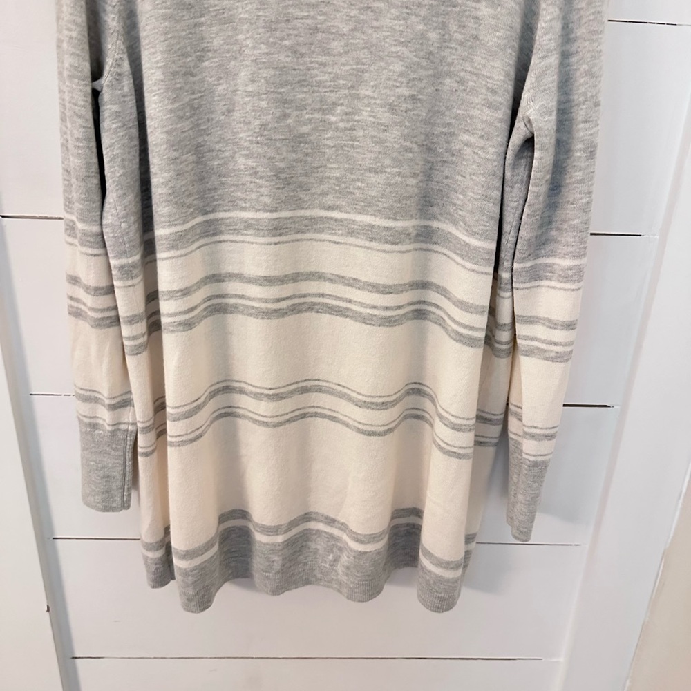 LOFT XL Grey-white stripe super soft cozy open roll neck classic casual cardigan - Picture 10 of 12